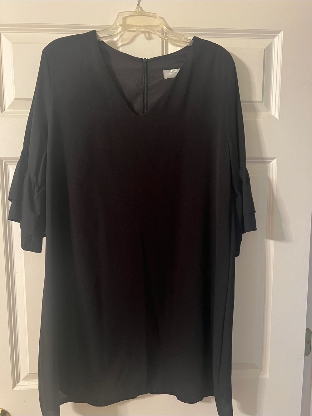Women's Black V-Neck Mini Dress with Ruffle Sleeves